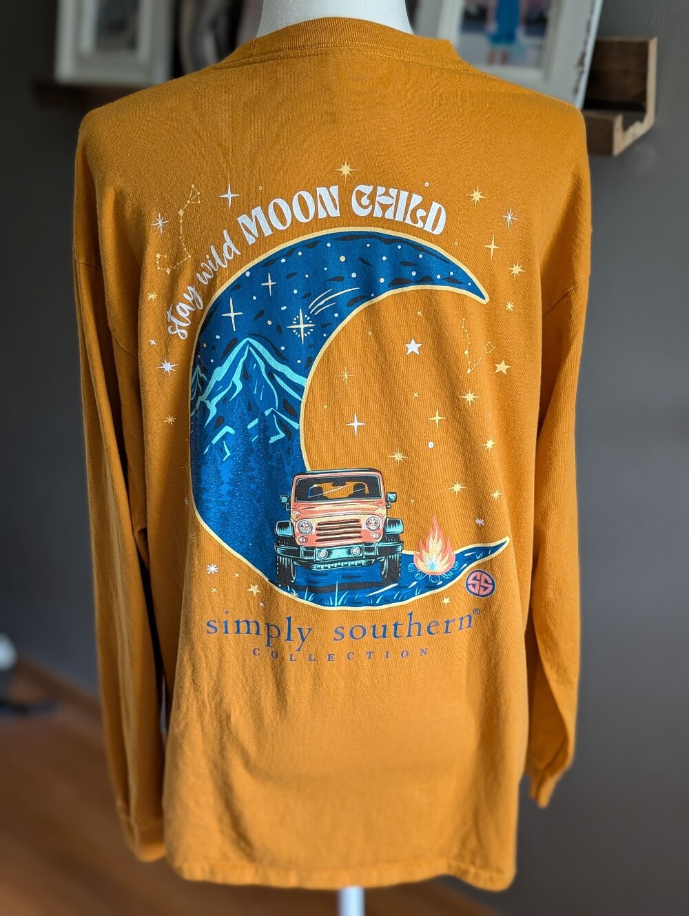 Simply Southern Stay Wild Moon Child Jeep Long Sleeve Shirt Yellow Size Large